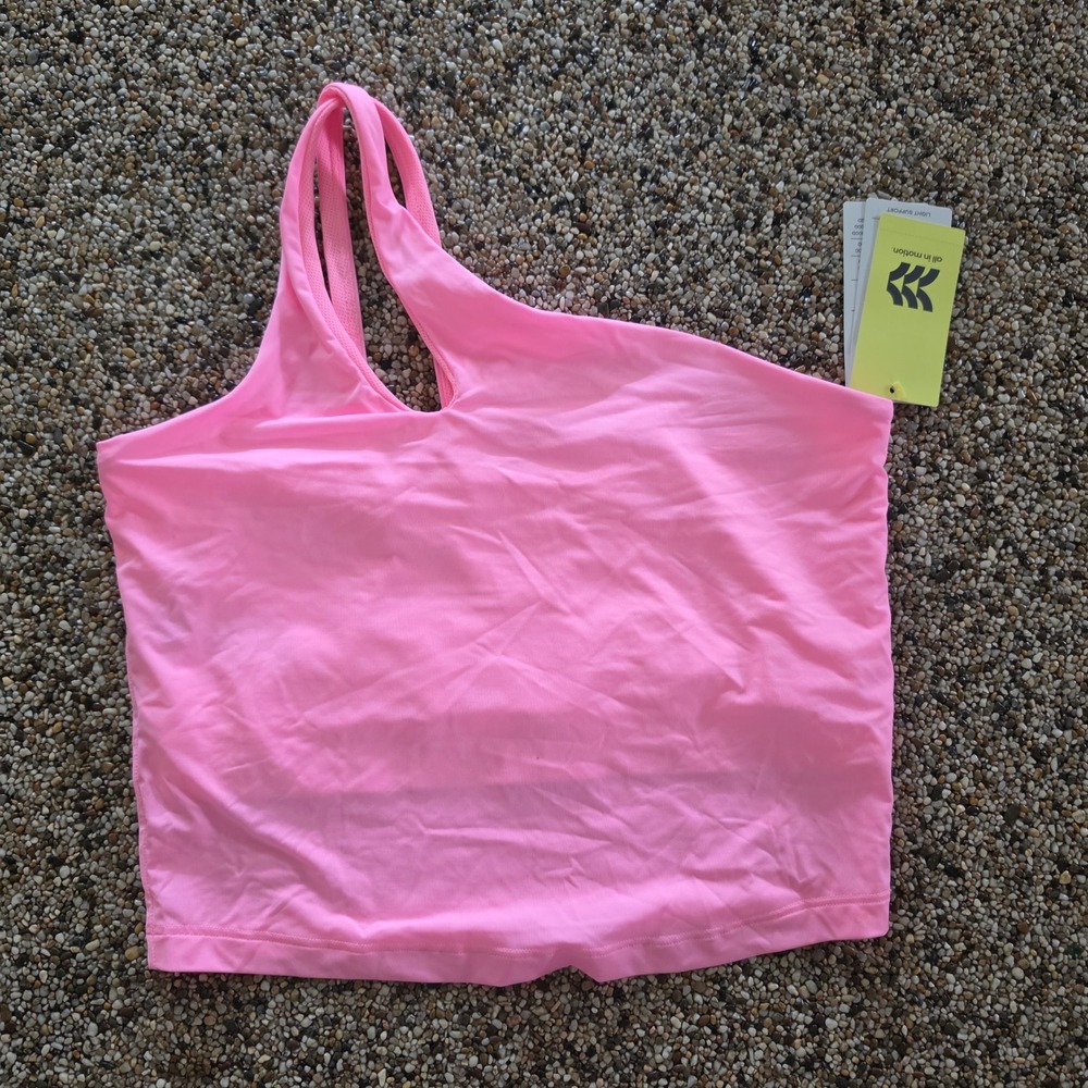 All in Motion Pink Asymmetric Crop Bra One Shoulder Light Support Large NWT